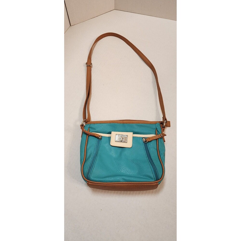 Rosetti Turquoise Brown White Faux Leather Purse Pockets Read See